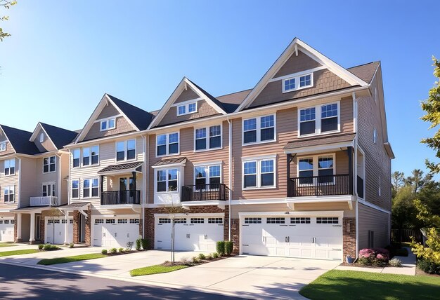 Photo a large home with a garage door and a garage door