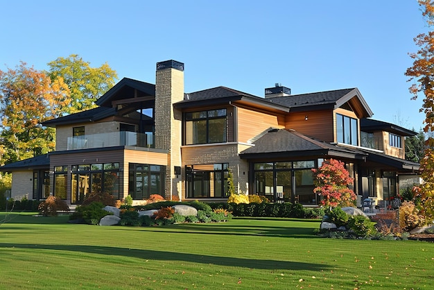 Photo a large house with a large yard and a lot of trees the house is surrounded by a lot of greenery