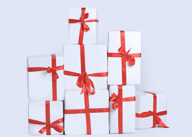 Large number of boxes with giftsisolated on a white background