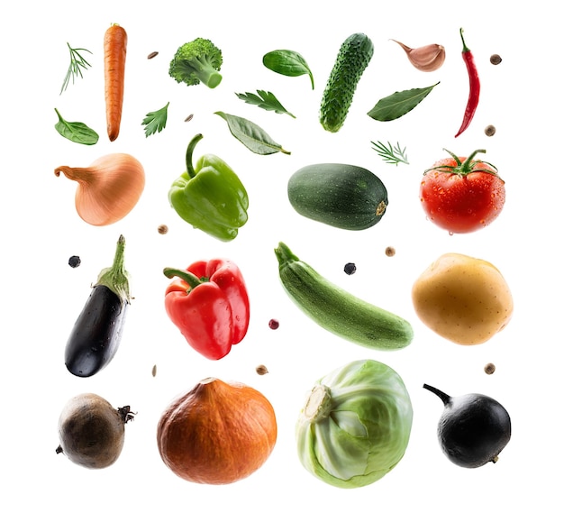 Photo large set of isolated vegetables on a white background