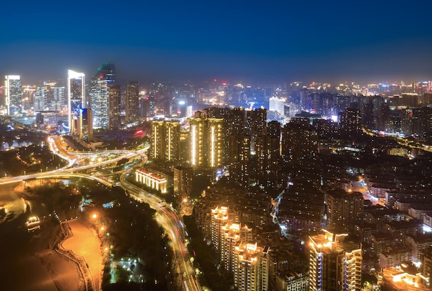 Largeformat aerial photography of Fuzhou city night scene