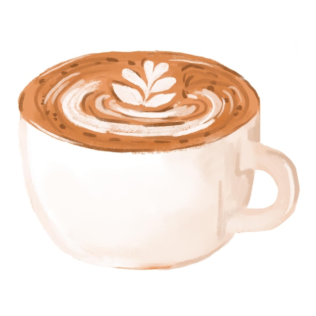 Latte art Water colour hand draw illustration Isolate on white background