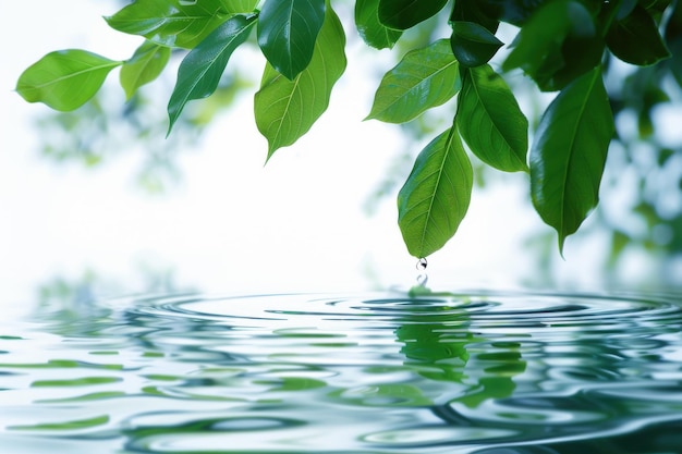 Photo a leaf is floating on top of a body of water