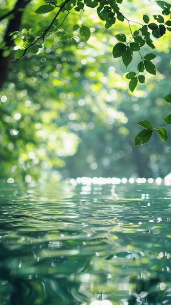 Photo leaves and water reflect the sunlight