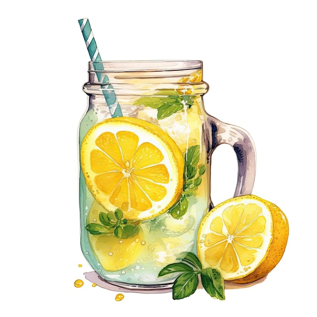 Lemonade in a glass dish on a white background with space for text AI generated