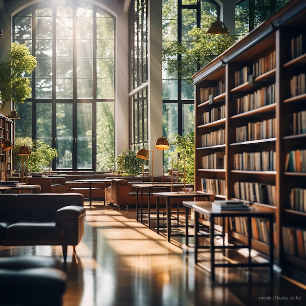 a library with a bookcase with books on the floor and a bookcase in the center