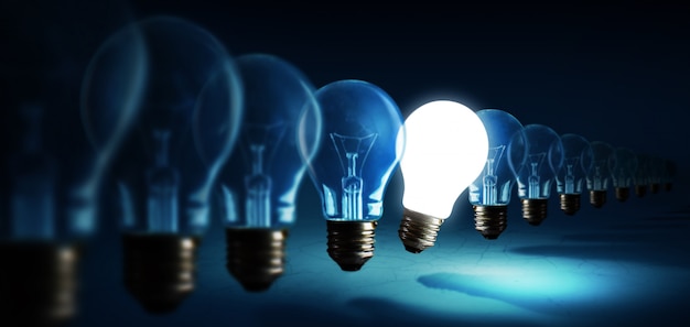 Photo lightbulbs on blue background, idea concept