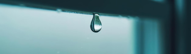 Photo lone raindrop sliding down window pane