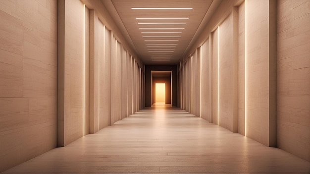 Photo a long empty hallway with a bright light at the end