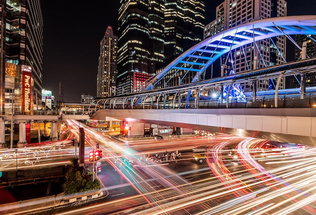 Long exposure of traffic at night ,bangkok thailand