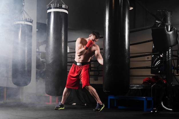 Long shot man training for boxing competition