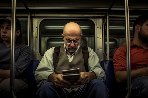 Lost in Words Man Reading in the Metro