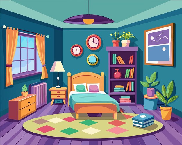 Photo lovely hand drawn bedroom designcolorful living room in vintage style