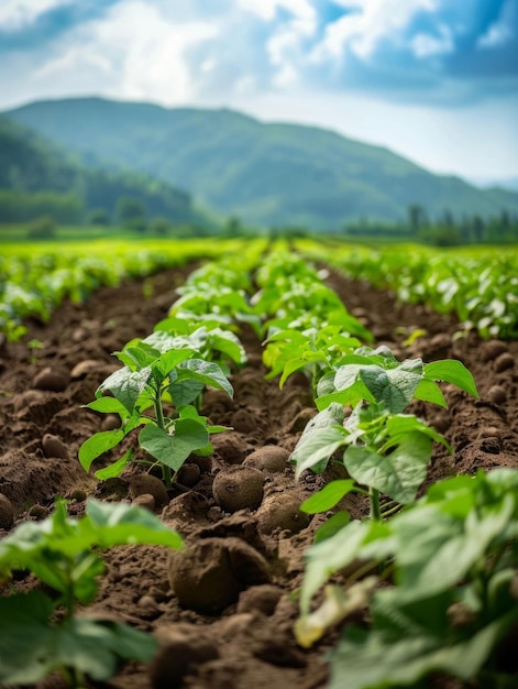 Lush Green Agricultural Landscape with Rolling Hills and Vibrant Crops Growing in Fertile Soil