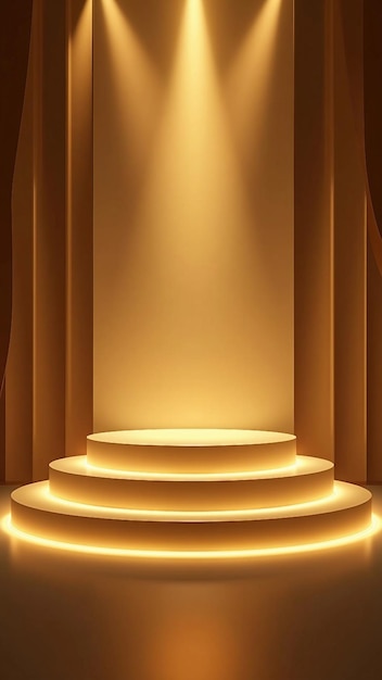 Photo luxurious podium with golden lights and abstract background