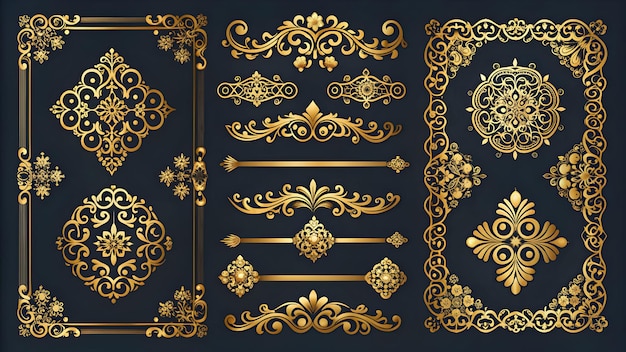 Photo luxury gold vintage invitation vector set ornament