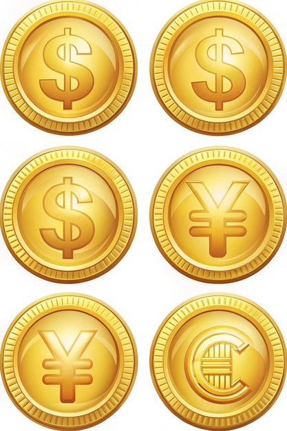 Photo main currency symbols represented as gold coins