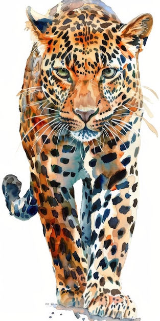 Majestic Leopard Portrait in Watercolor Art