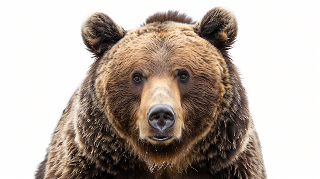 Majestic Wild Brown Bear Close Up on White Background