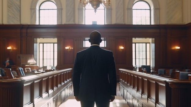 Photo a man in an empty courtroom generative ai