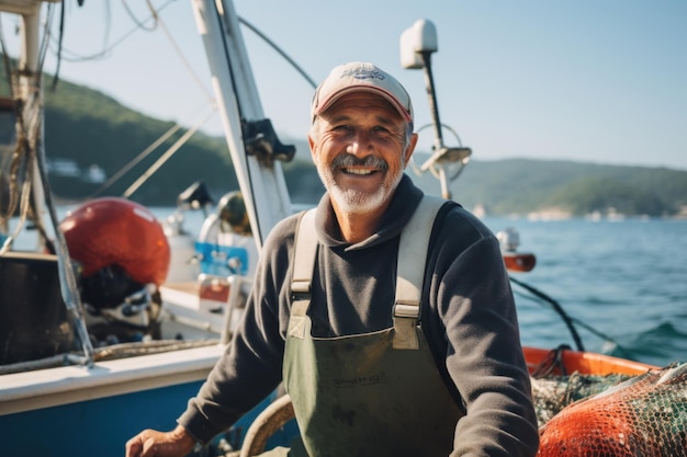 Foto un uomo con un cappello è in piedi accanto a una barca con una corda