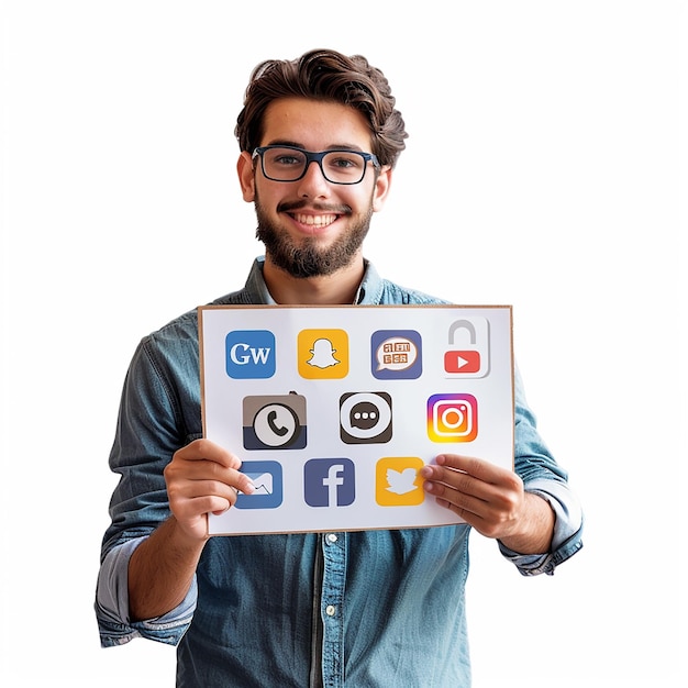 a man holding up a laptop with the word quot dell quot on it