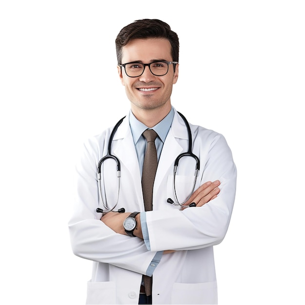 a man in a lab coat with glasses and a stethoscope