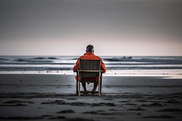 Man sitting in a chair on the beach Created with Generative AI technology