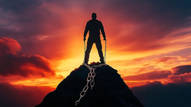 Photo a man standing on a rock with a chain around his neck