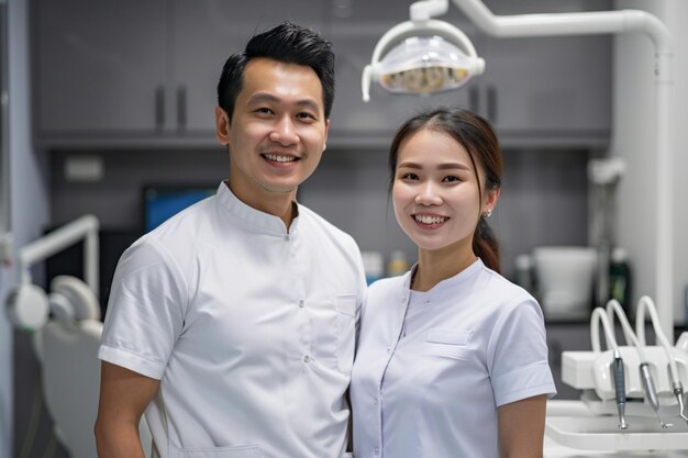 Foto un uomo e una donna stanno sorridendo in una cucina