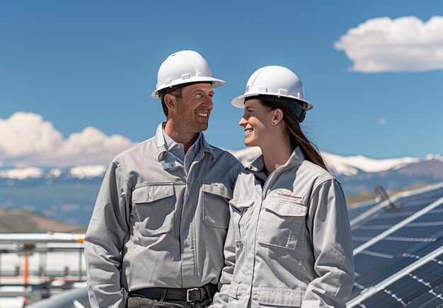 Photo a man and woman are smiling and wearing helmets