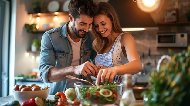 Man and Woman Cutting Vegetables in a Kitchen