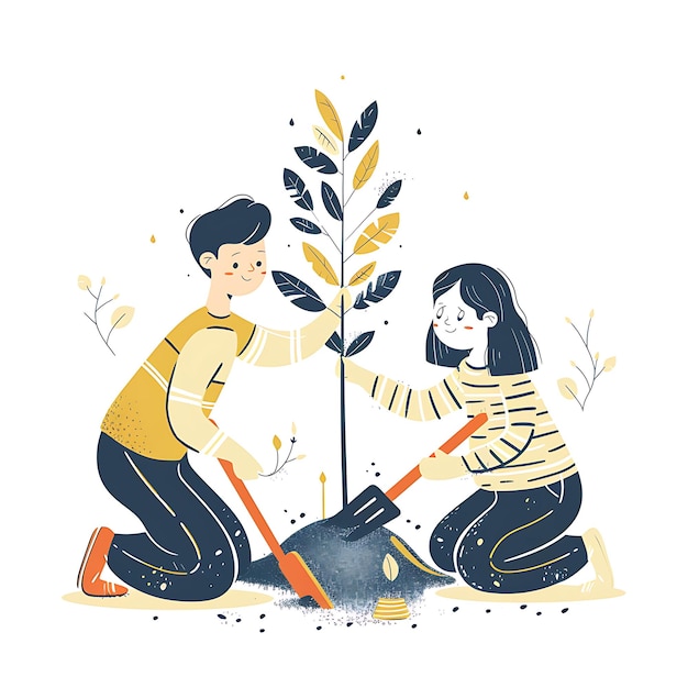 Photo a man and woman planting a tree in a park