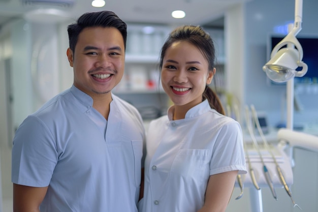 Foto un uomo e una donna che posano per una foto con le parole sorriso sul viso