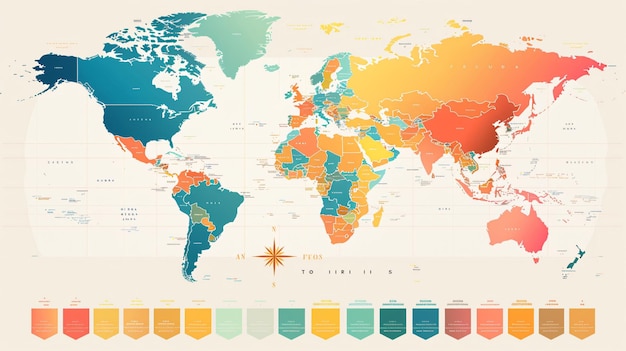 Photo a map of the world with different colors and the words quot the world quot on the bottom