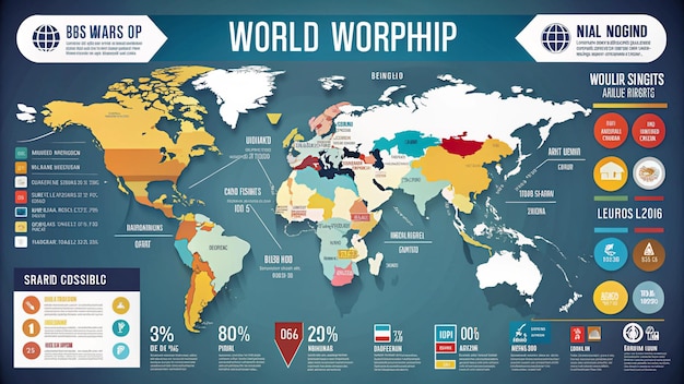 Photo a map of the world with a map of the world in the middle