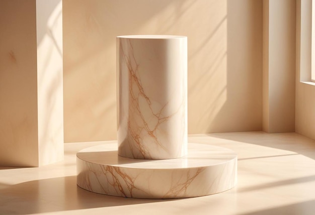 Photo marble podium cylinder pedestal 3d background empty scene for placing products