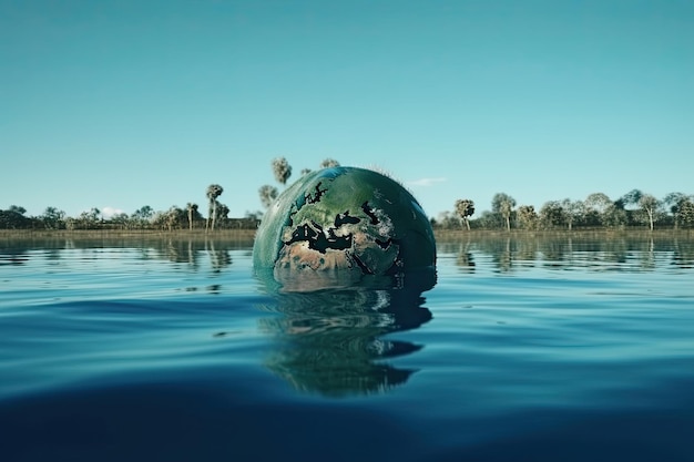 Photo the marvelous planet earth submerged in water for the concept of climate change generative ai