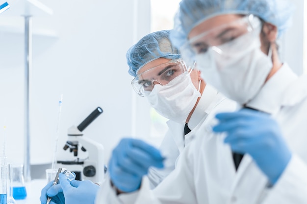 medical colleagues work in the laboratory.