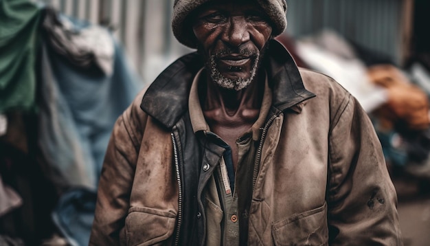 Men in jackets smiling looking at camera generated by AI