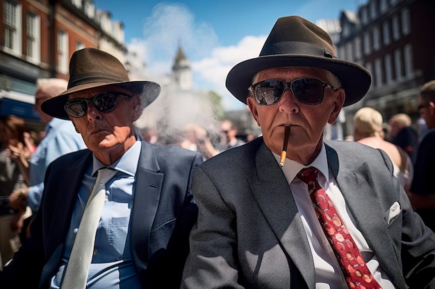 Men in Trench Coats and Hats on the Street