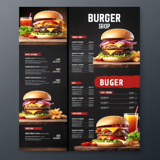 Foto progettazione del menu per un negozio di hamburger