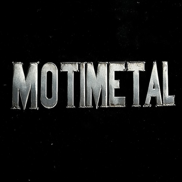 Photo metal letterpress typeface on a black background the word monetail