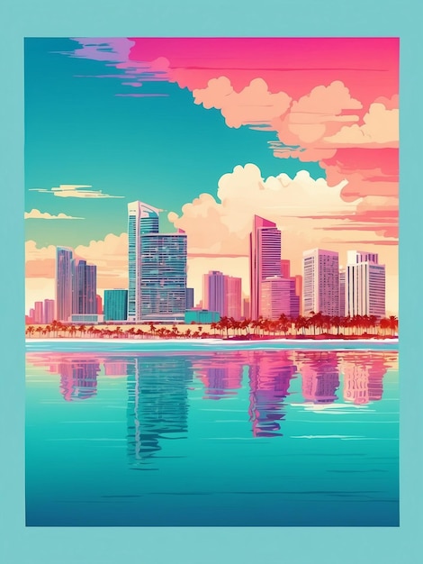 Photo miami beach skyline over water vintage