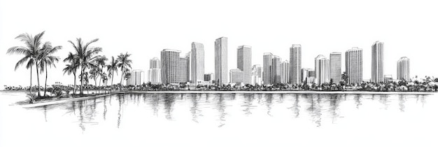 Photo miami skyline pencil art single line drawing a minimalist illustration of miamis iconic skyli