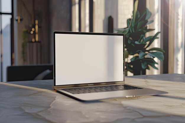 Minimalist laptop on table mockup