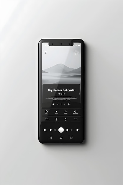 Photo minimalist mobile music player user interface on white background