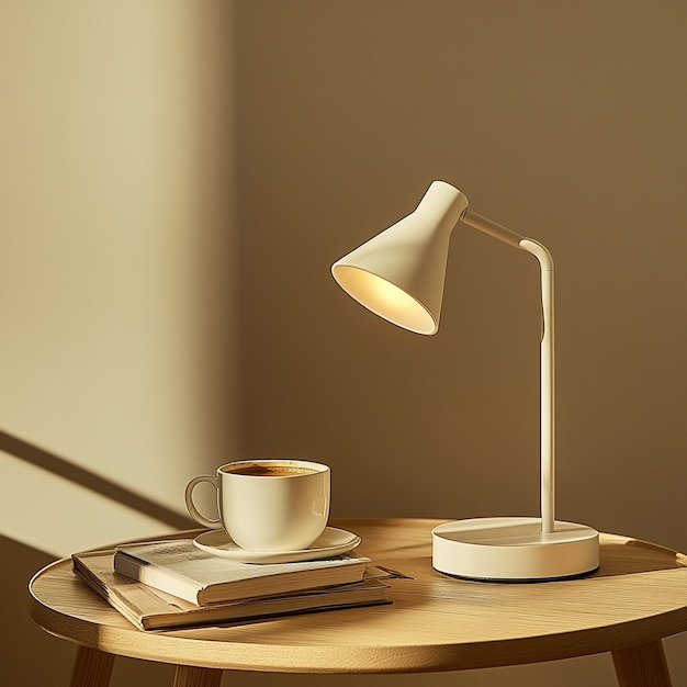 Photo minimalist white desk lamp with warm light