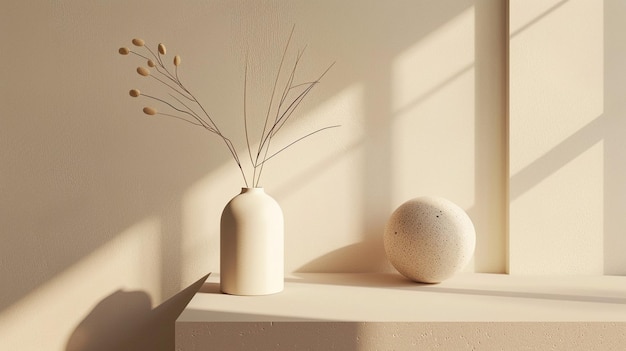 Photo minimalist white vase with egg on ledge gr texture composition