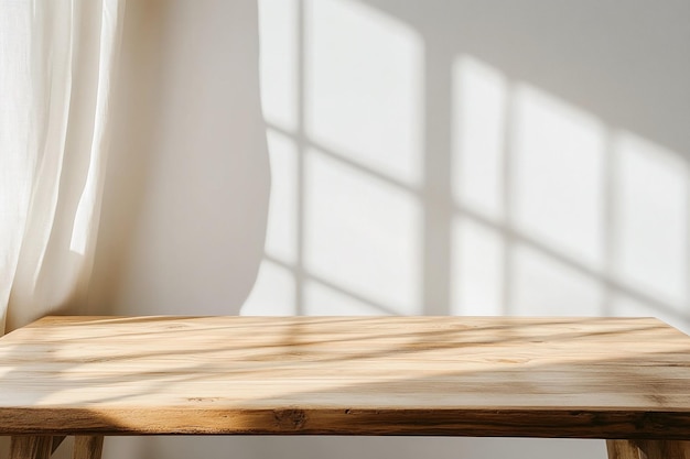 Photo minimalist wooden table surface for product presentation with white background